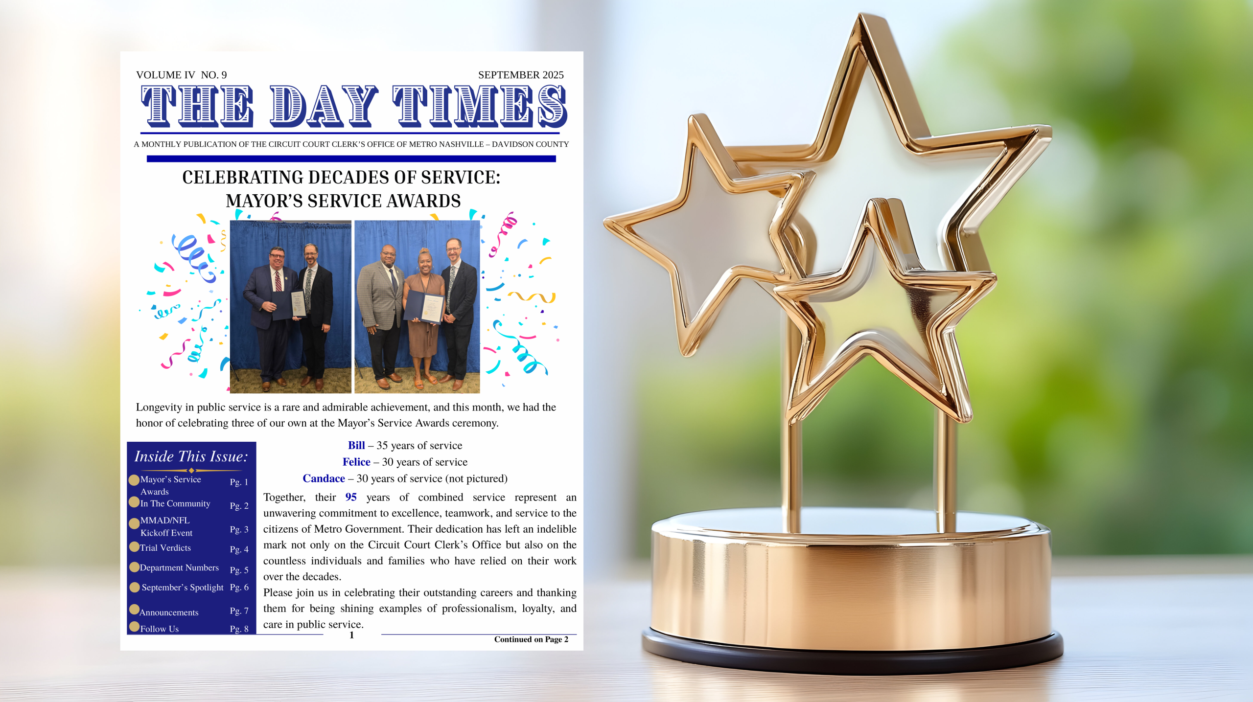 Day Times Front Page with image of a Trophy with stars